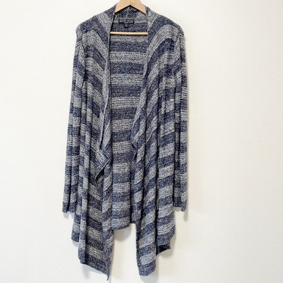 Barefoot Dreams Blue Striped Bamboo Chic Lite Cardigan L/XL Long Sleeve - Picture 8 of 10